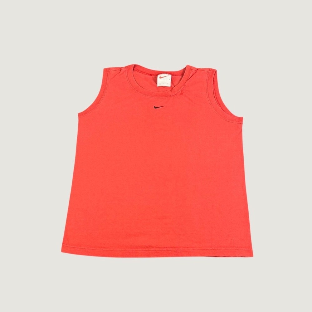 Vintage Nike Kids Red Sleeveless T-Shirt Swoosh Logo Made in USA Size L 12-14
